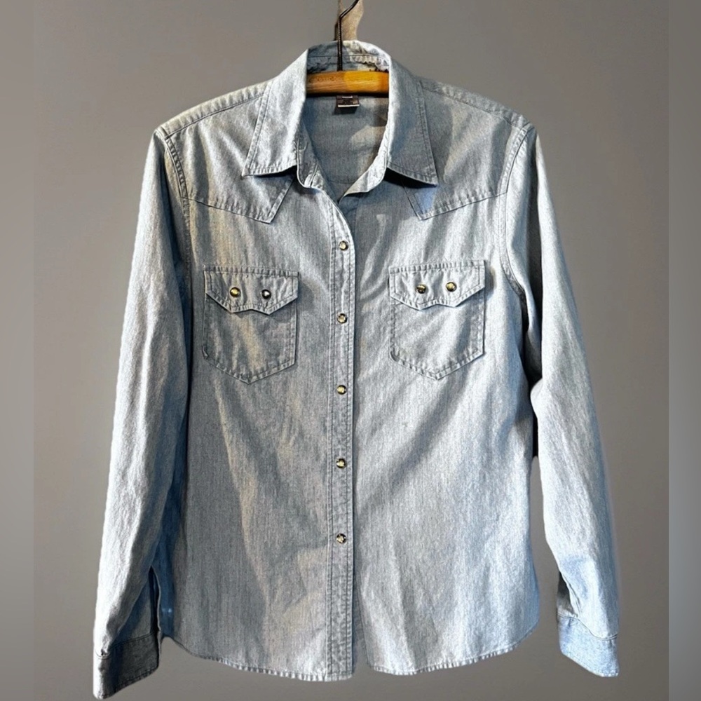 Vintage 1980's Pearl Snap Denim Shirt Western Women’s Lg Rodeo Cowgirl Festival